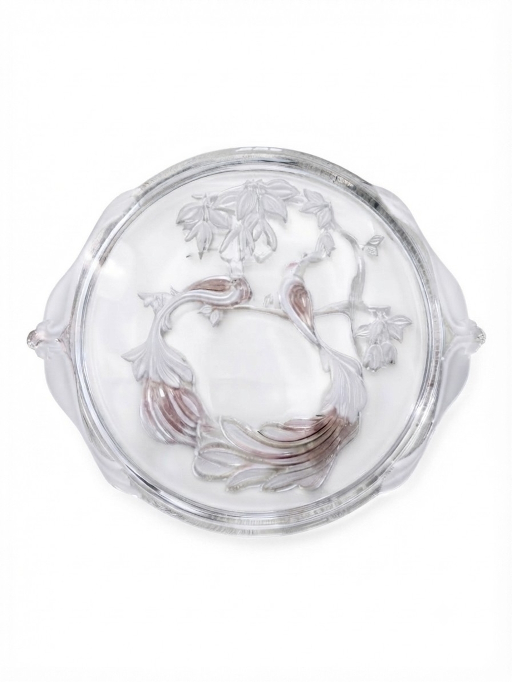 Vintage Mikasa Peacock Pink Frosted Crystal Glass Serving Platter Cake Plate
